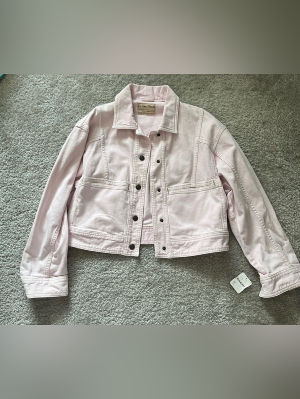 NWT Free People We the Free pale pink denim chore jacket M cotton jean jacket - Picture 2 of 11